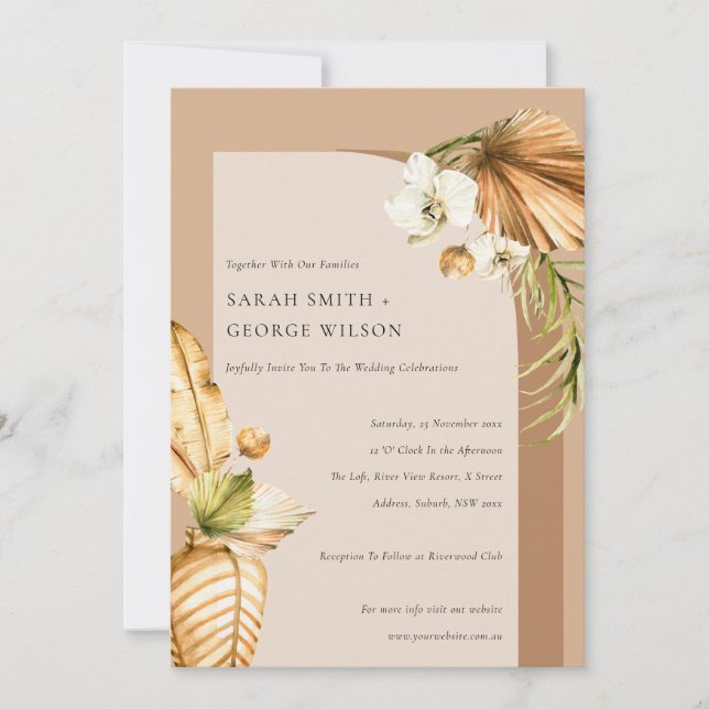 Boho Dried Palm Rust Floral Arch Wedding Invite (Front)
