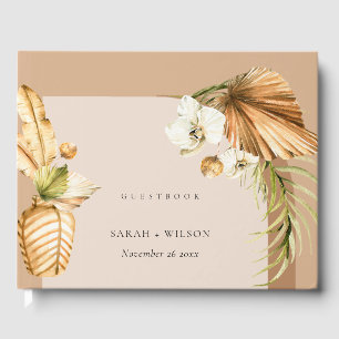 Boho Dried Palm Rust Floral Arch Wedding Thanks Fa Guest Book