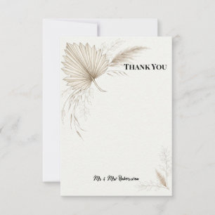 Boho Dried Palm Wedding Thank You Card