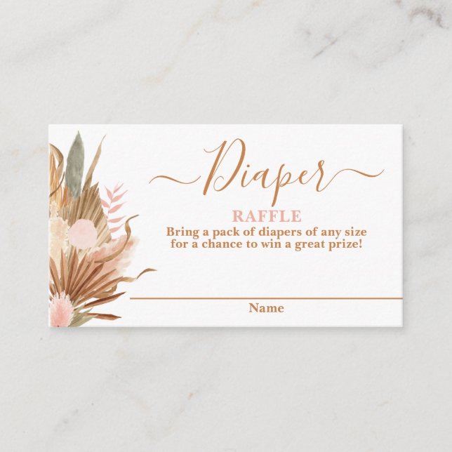 Boho Dried Palms Diaper Raffle Card (Front)