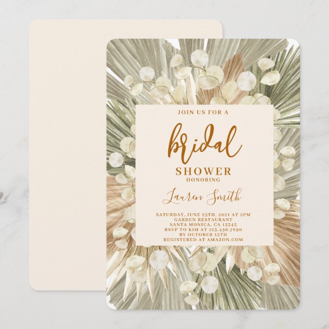 Boho dried palms lunaria Bridal Shower Invitation (Front/Back)