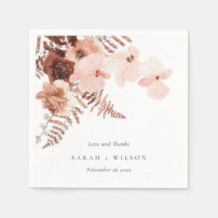 Boho Dried Rust Blush Fern Orchid Wedding Thanks Napkin
