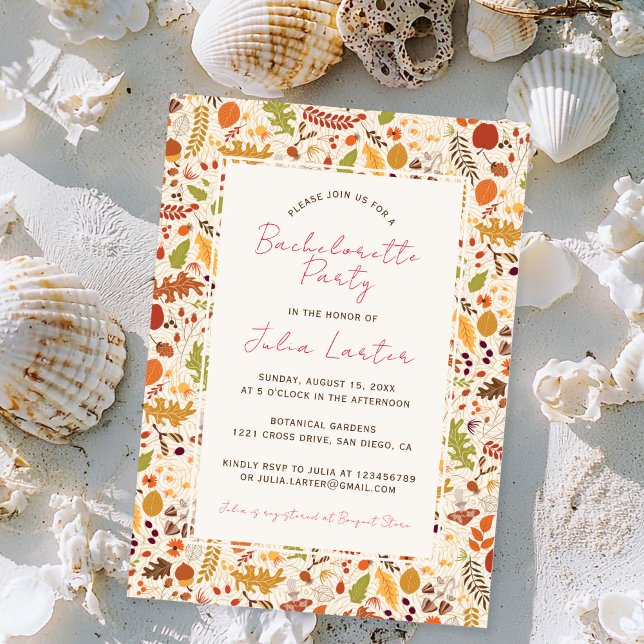 Boho Dried Rustic Autumn Falls Bachelorette Party Invitation (Creator Uploaded)