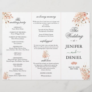 Boho Dried Watercolor Floral Wedding Programme