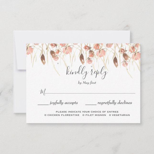 Boho Dried Watercolor Floral Wedding RSVP Card (Front)
