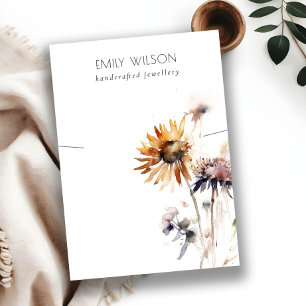 Boho Dry Wildflower Watercolor Necklace Display Business Card