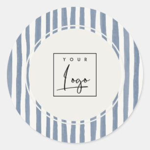 Boho Dusky Blue Watercolor Hand Drawn Strips Logo Classic Round Sticker