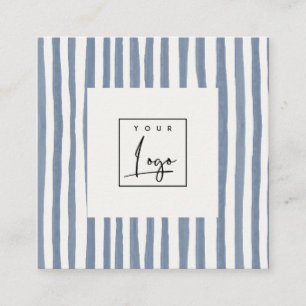 Boho Dusky Blue Watercolor Hand Drawn Strips Logo Square Business Card