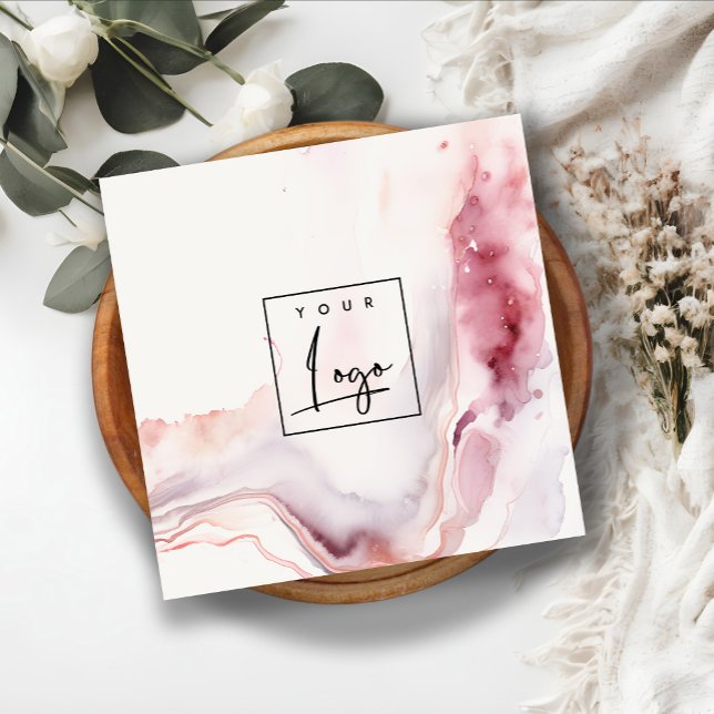 Boho Dusky Pink Red Watercolor Agate Logo Square Business Card (Creator Uploaded)