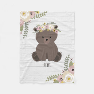 Boho Dusty Bear Grey Wood Personalized Fleece Blanket