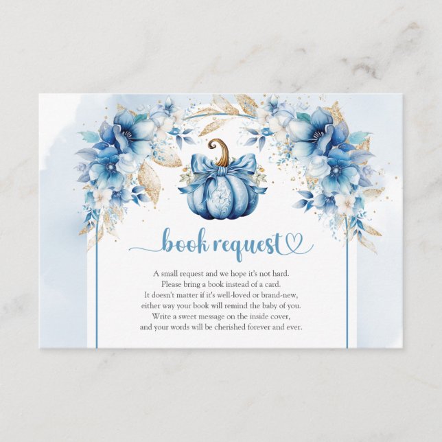 Boho dusty blue and gold pumpkin book request enclosure card (Front)