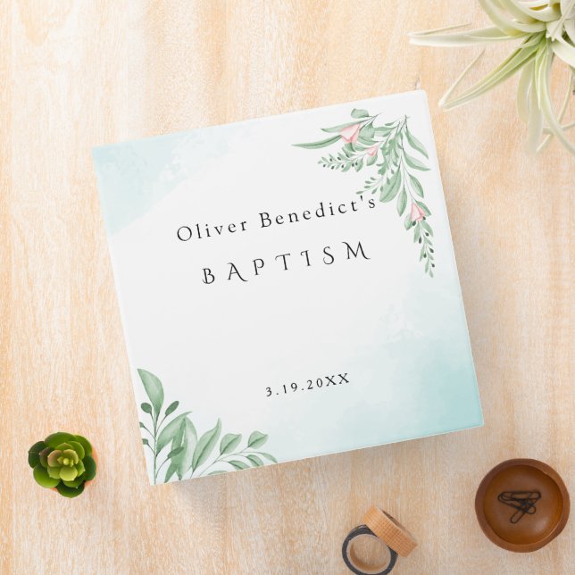Boho Dusty Blue Baptism Photo Album 3 Ring Binder (In Situ)