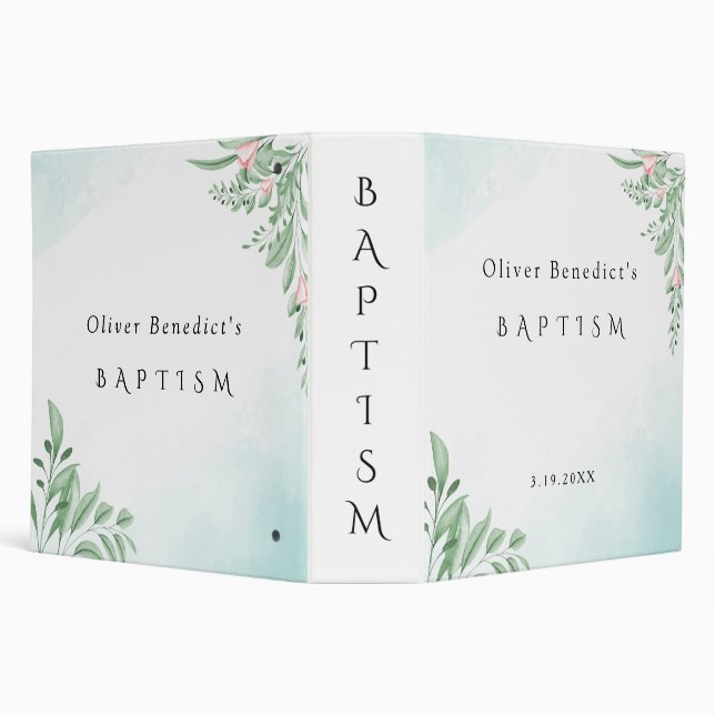Boho Dusty Blue Baptism Photo Album 3 Ring Binder (Background)