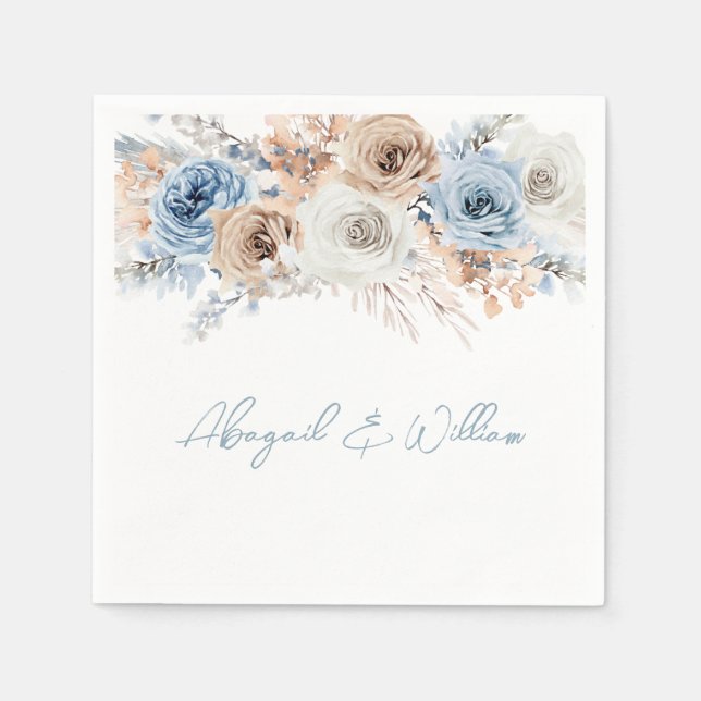 Boho Dusty Blue: Bohemian Floral Wedding Reception Napkin (Front)