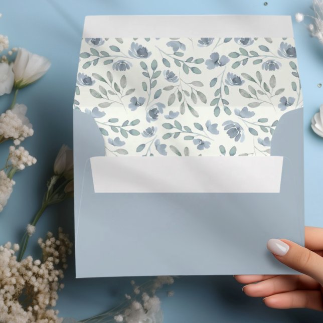 Boho Dusty Blue Botanical Wedding Envelope (Creator Uploaded)