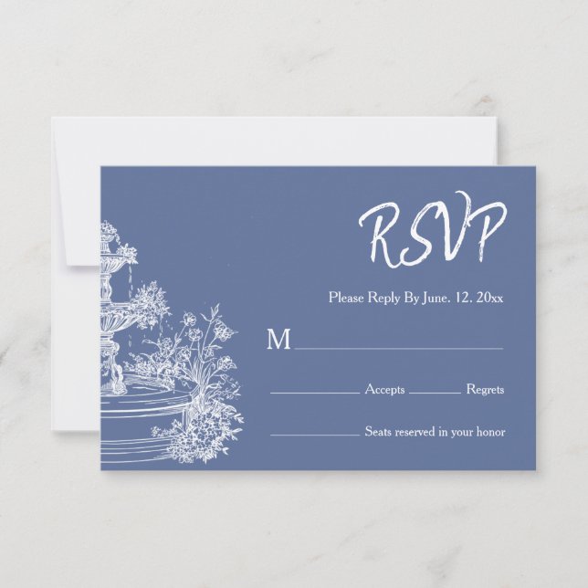 Boho Dusty Blue Botanical Wreath Wedding RSVP Card (Front)