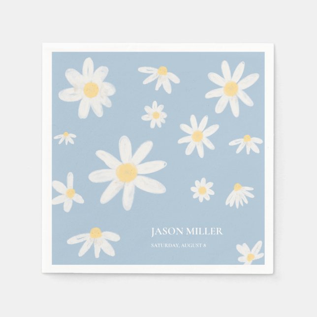 Boho Dusty Blue Daisy Flower Napkins (Front)