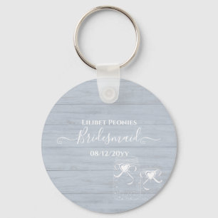 BOHO Dusty Blue Driftwood Mason Jars Wedding Keychain