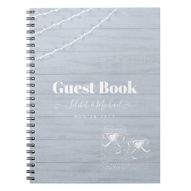 BOHO Dusty Blue Driftwood Mason Jars Wedding Notebook (Front)
