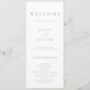 Boho Dusty Blue Elegant 1 Minimalist Wedding Program
