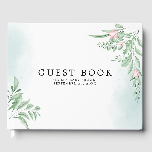 Boho Dusty Blue Eucalyptus ​baby Shower Guest Book (Front)