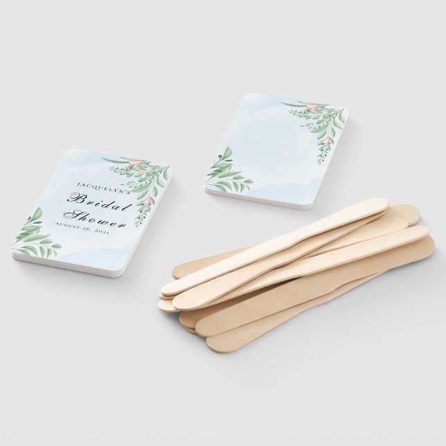 Boho Dusty Blue Eucalyptus Bridal Shower Hand Fan (Non-assembled)