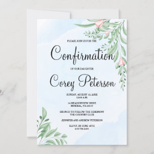 Boho Dusty Blue Eucalyptus Greenery Confirmation Invitation