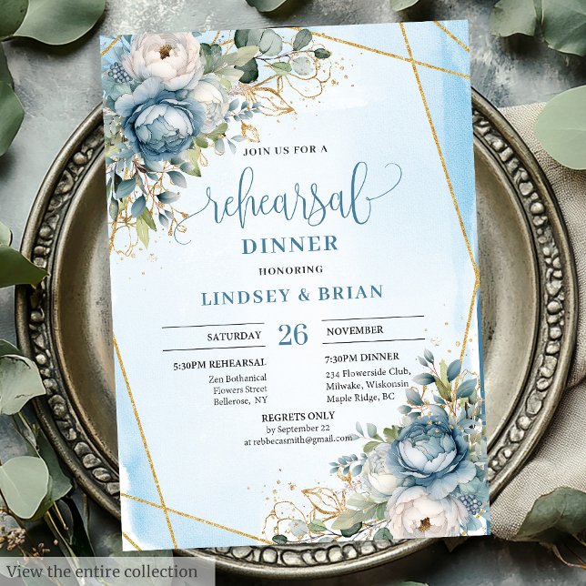 Boho Dusty Blue Eucalyptus Greenery Rehearsal  Invitation (Boho Dusty Blue Eucalyptus Greenery Rehearsal Invite)