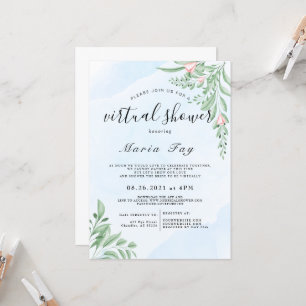 Boho Dusty Blue Eucalyptus Virtual Bridal Shower Invitation