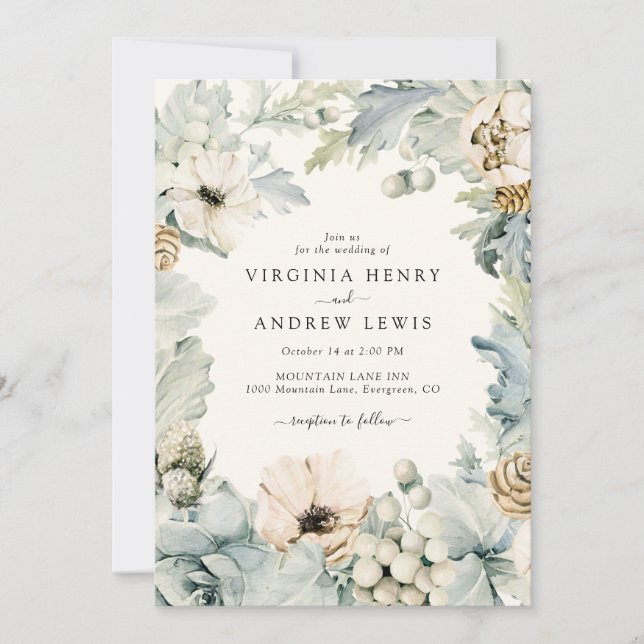 Boho Dusty Blue Faire-part de mariage (Devant)
