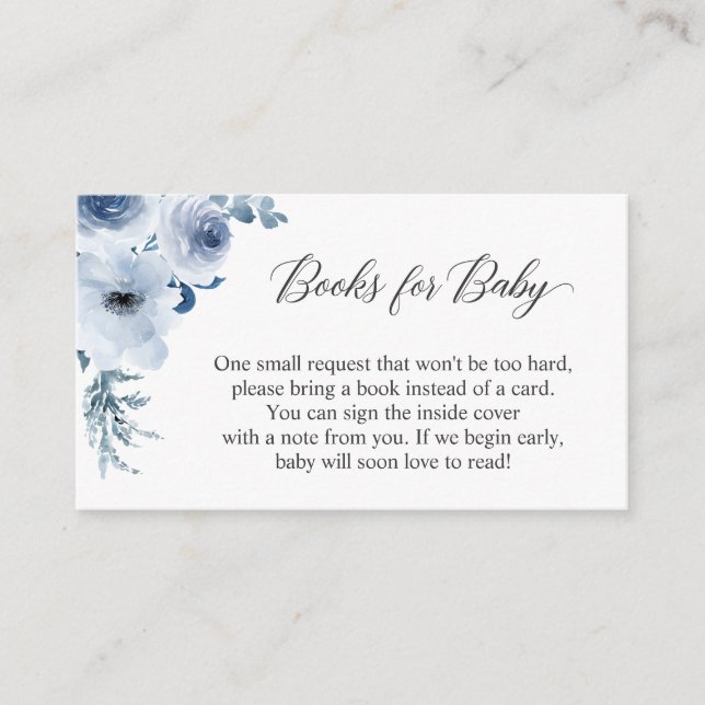 Boho Dusty Blue Floral Bring Books for Baby Shower Enclosure Card (Front)