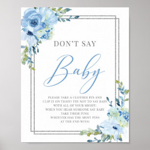 Boho dusty blue floral don't say baby sign game