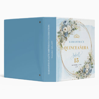 Boho Dusty Blue Floral Eucalyptus Quinceañera  Binder