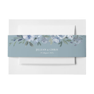 boho dusty blue floral wedding invitation belly band