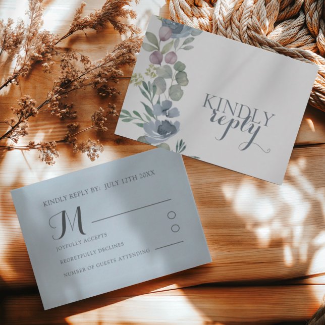 Boho Dusty Blue Floral Wedding RSVP  (Créateur téléchargé)