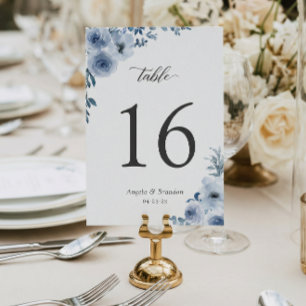 Boho Dusty Blue Floral Wedding Table Number Card