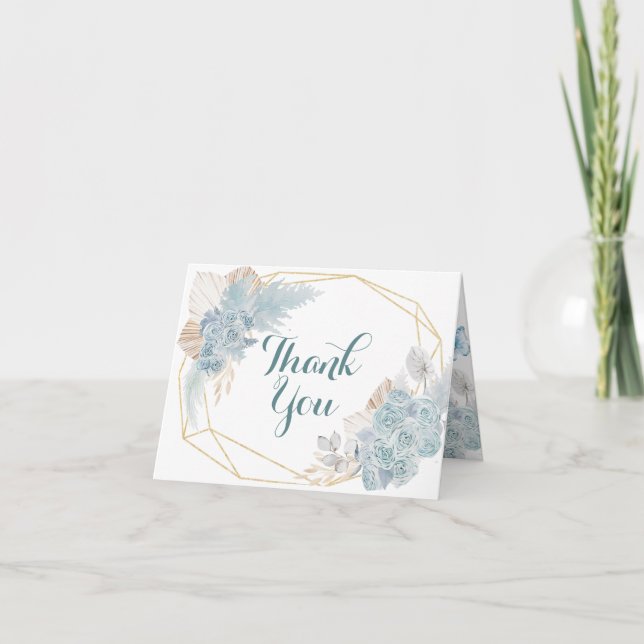 Boho Dusty Blue Flutter on Over Butterfly Folded Thank You Card (Front)