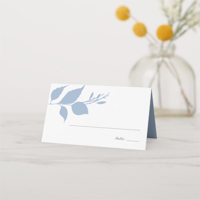 Boho Dusty Blue Foliage Wedding Place Card (Front)