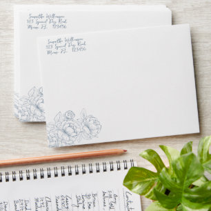 Boho Dusty Blue Minimalist Floral Wedding Envelope