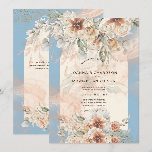 BOHO Dusty Blue Pampas Grass Wedding (Front/Back)