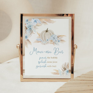 Boho Dusty Blue Pumpkin Baby Shower Mom Osa Bar Poster