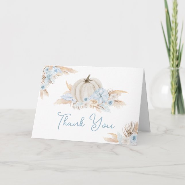 Boho Dusty Blue Pumpkin  Thank You Card (Front)