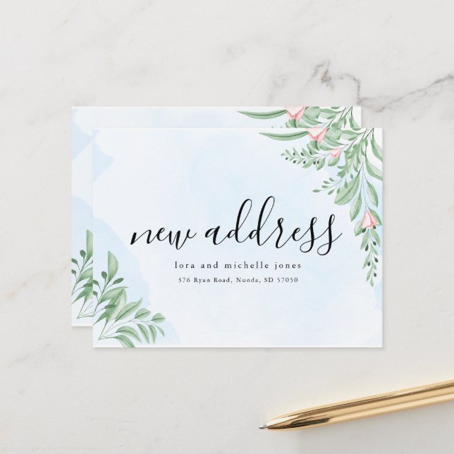 Boho Dusty Blue Simple New Address Moving Announcement Postcard (Front/Back In Situ)