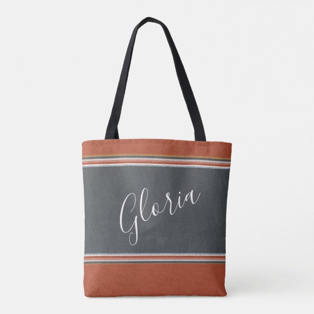 Boho Dusty Blue Terracotta Orange Personalize Tote (Back)