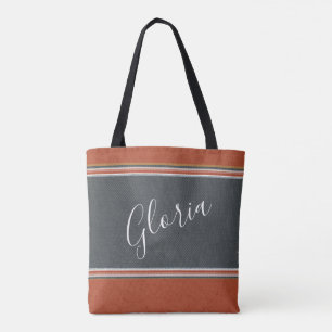 Boho Dusty Blue Terracotta Orange Personalize Tote Bag