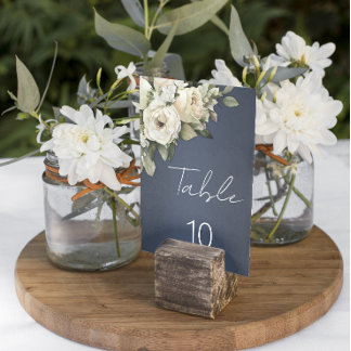 Boho Dusty Blue Vintage Roses Wedding Table Number