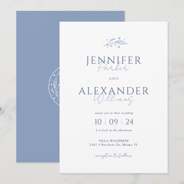 Boho Dusty Blue Wedding Invitation (Front/Back)