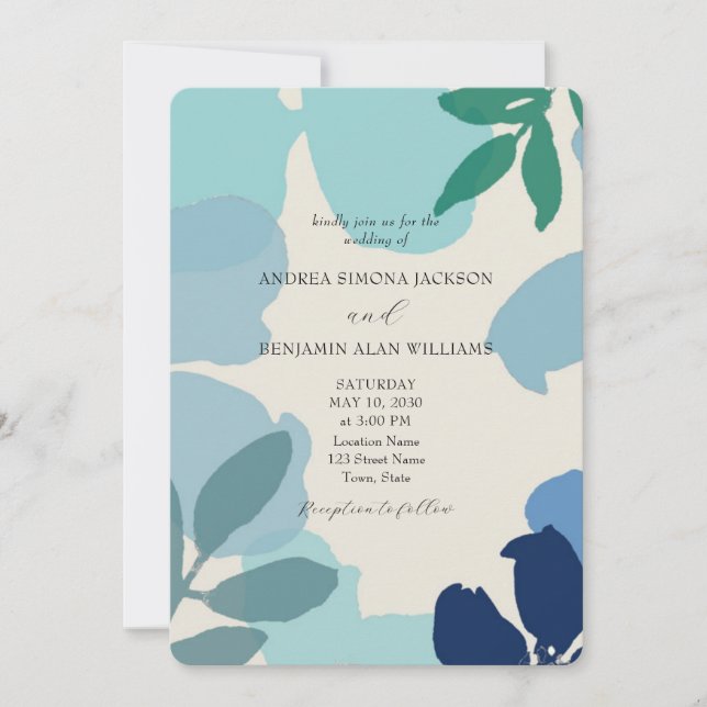 Boho Dusty Blue Wedding Invitation with QR Code (Front)