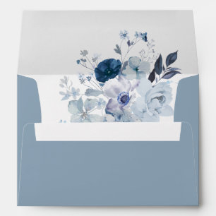 Boho Dusty Blue Wildflower Elegant Wedding Envelope