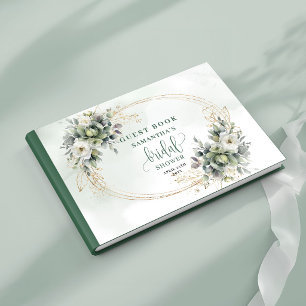 Boho Dusty Green Bridal Shower Guest Book Gold